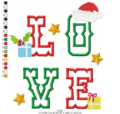 Christmas  Love - Applique - 6 Sizes - Machine Embroidery Designs