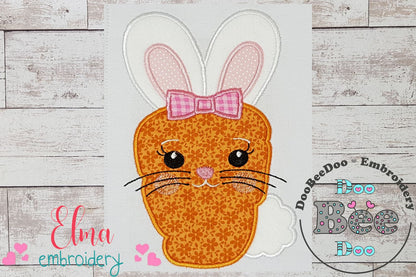 Easter Carrot Bunny Girl with Bow - Applique