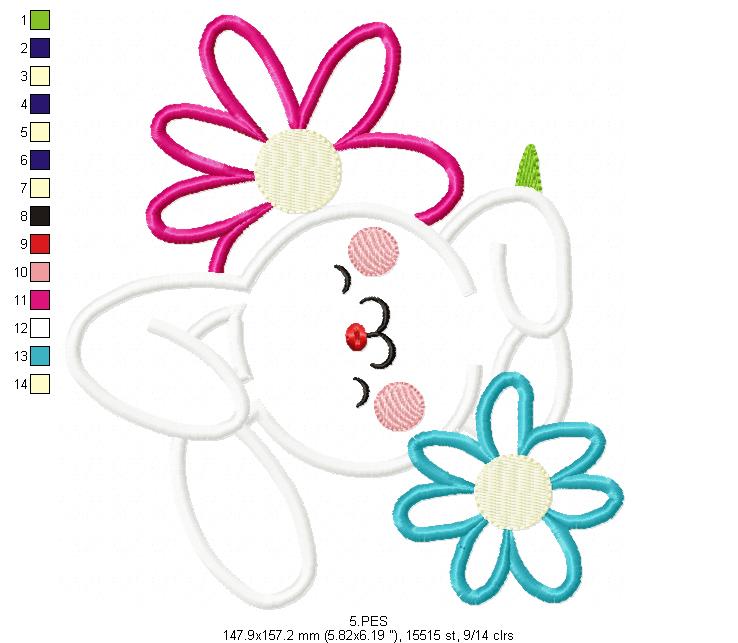 Happy bunny in the burrow with flowers - Applique