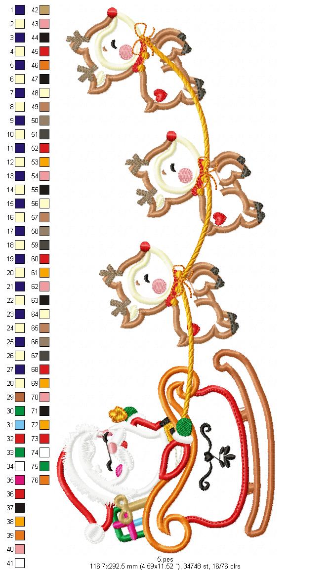 Santa Claus with sleigh - Applique - 5 Sizes - Machine Embroidery Designs