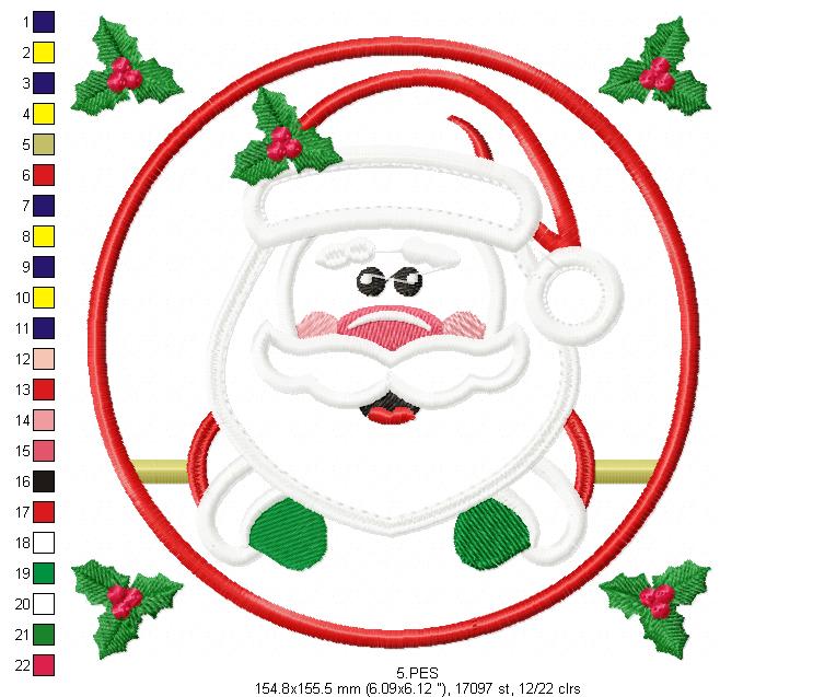 Santa Claus In the frame  - Applique - 6 Sizes - Machine Embroidery Designs