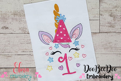 Unicorn One 1st Birthday - Applique - Machine Embroidery Design