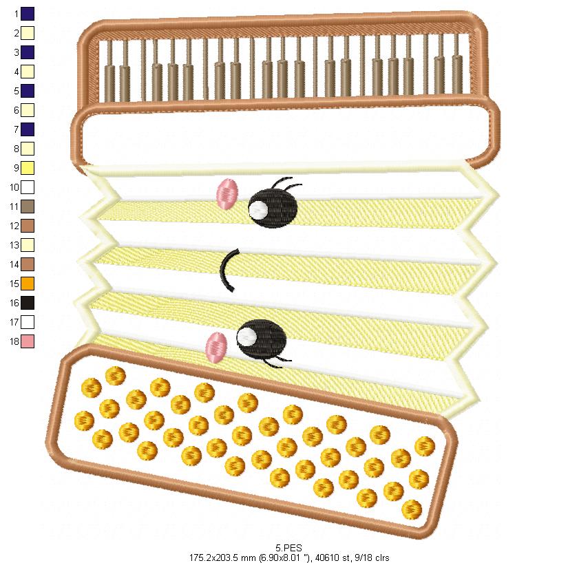 Oktoberfest - Accordion  - Germany  -  Applique  - 7 sizes -  Machine Embroidery Design