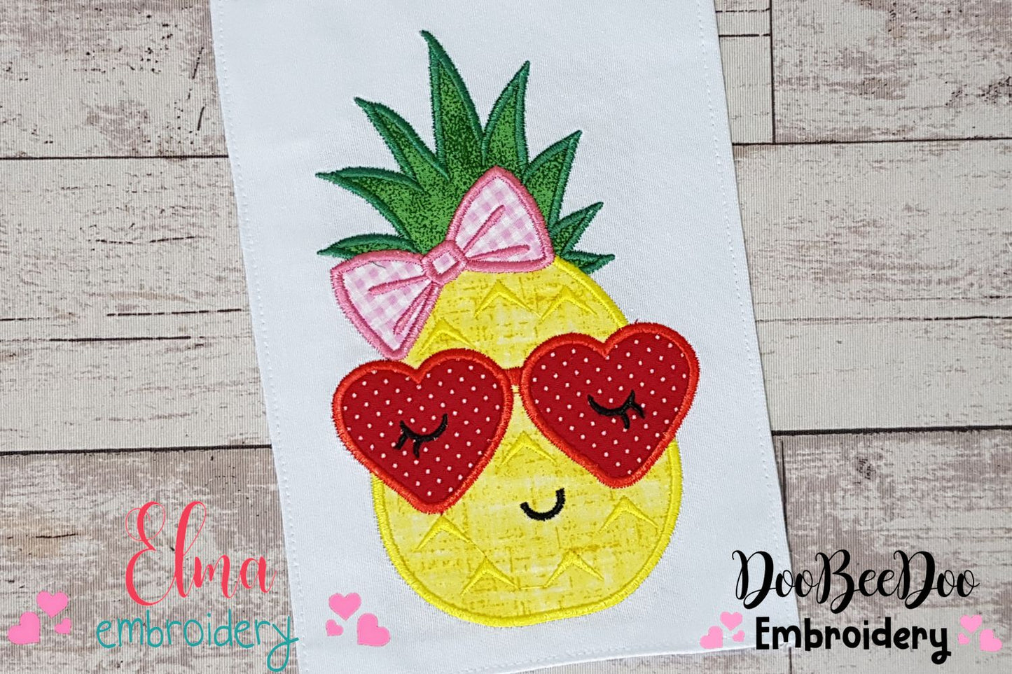 Summer Pineapple Girl with Glasses - Applique - Machine Embroidery Design
