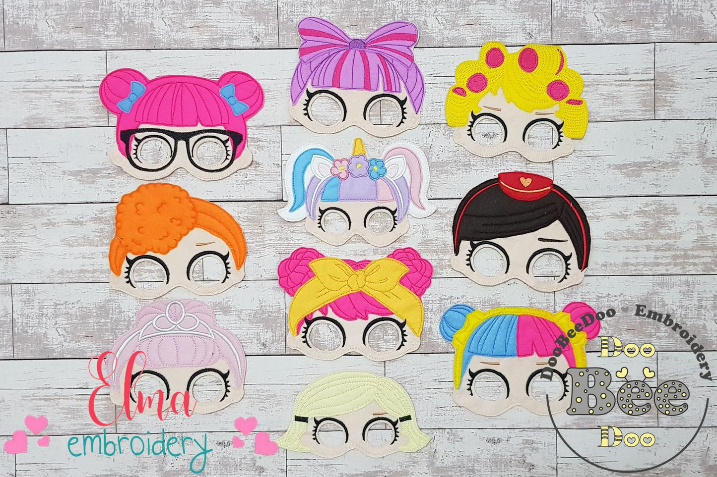 Dolls Mask - Set of 10 designs - ITH Project - Machine Embroidery Design