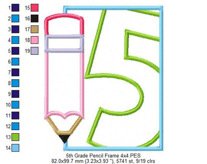 5th Grade Pencil Frame - Applique