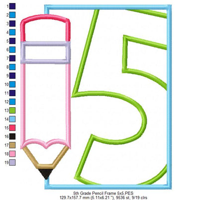 5th Grade Pencil Frame - Applique