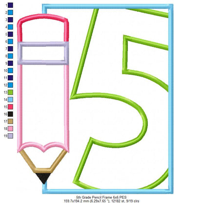 5th Grade Pencil Frame - Applique