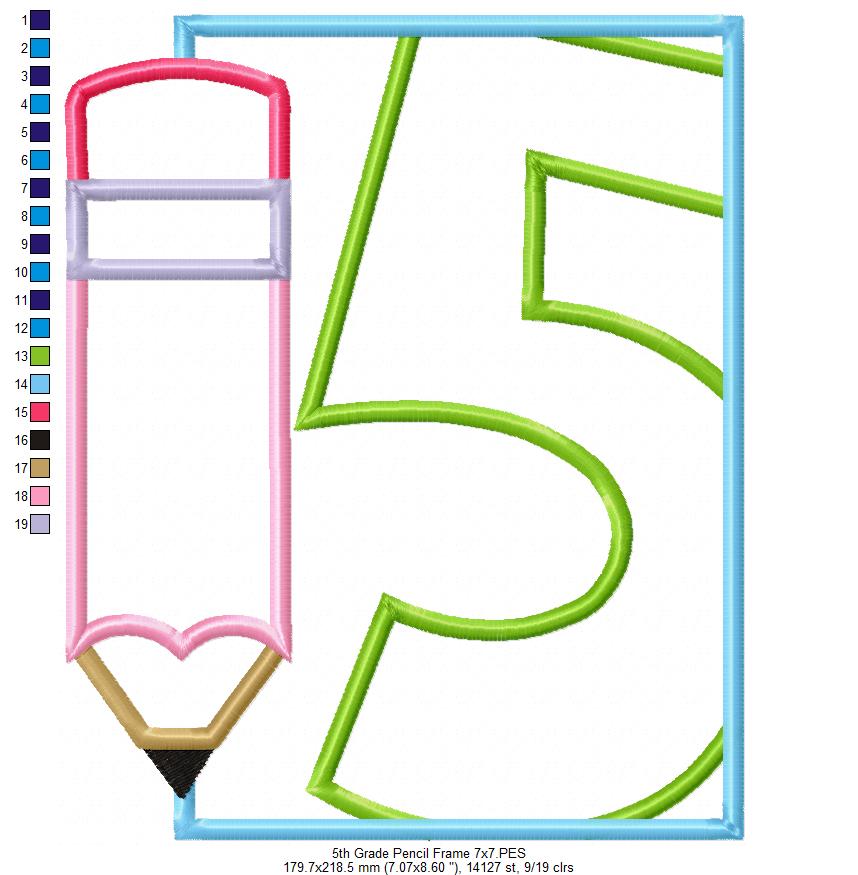 5th Grade Pencil Frame - Applique