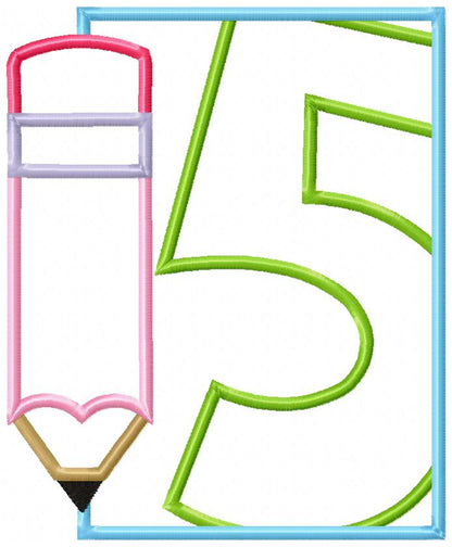 Preschool Pre-K to 6th Grade Pencil Frame Back to School - Applique