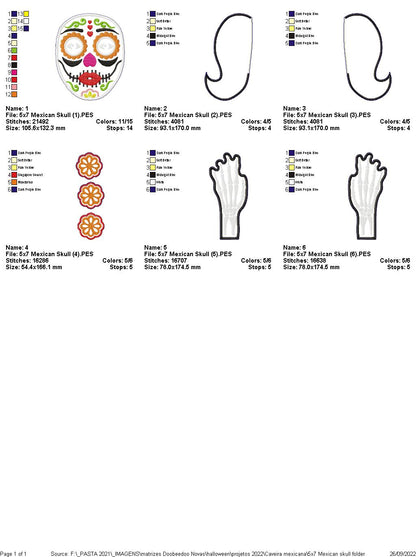 Hanging mexican skull Halloween - ITH Project - Machine Embroidery Design