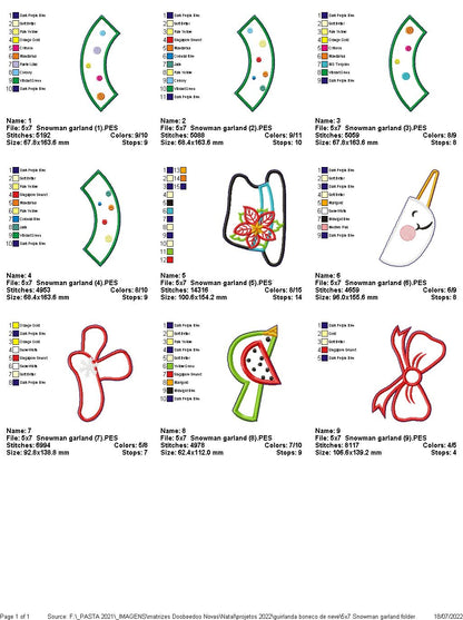 Snowman Wreath for Christmas Ornament - ITH Project - Machine Embroidery Design