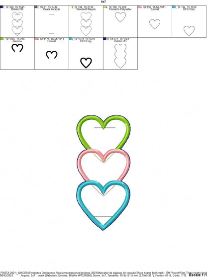 Three Hearts Bookmark - ITH Project - Machine Embroidery Design