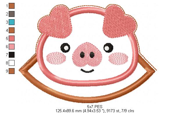 Cute Pig Bookmarker - ITH Applique - Machine Embroidery Design