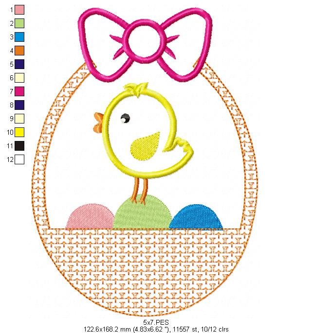 Little bird in Easter Basket - Applique  - Machine Embroidery Design