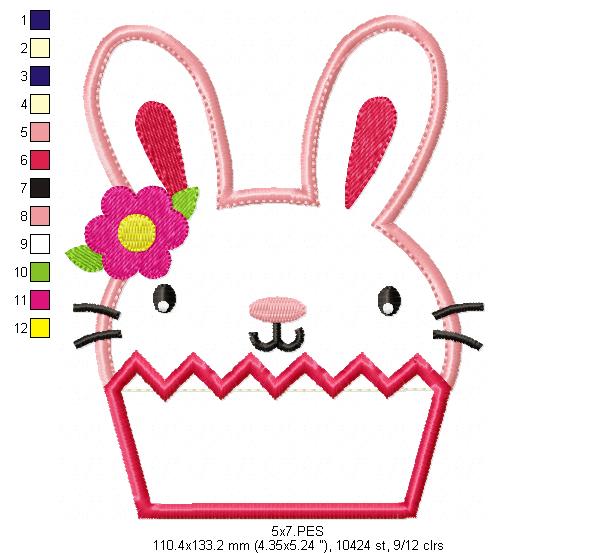 Bunny Cupcake Girl - Applique  - Machine Embroidery Design