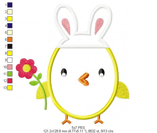 Little bird girl Easter  - Applique  - Machine Embroidery Design