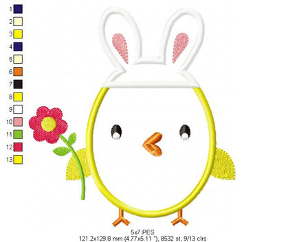 Little bird girl Easter  - Applique  - Machine Embroidery Design