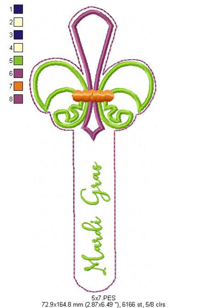 Mardi Gras Bookmarker -  ITH Project - Machine Emboidery Design