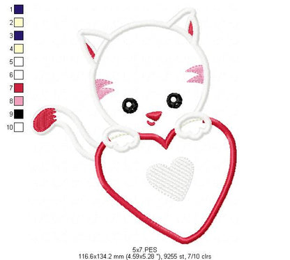 Cat in love - Applique - Machine Embroidery Design