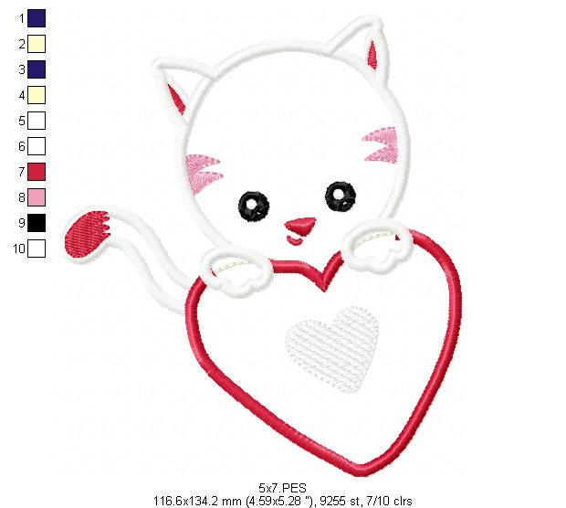 Cat in love - Applique - Machine Embroidery Design