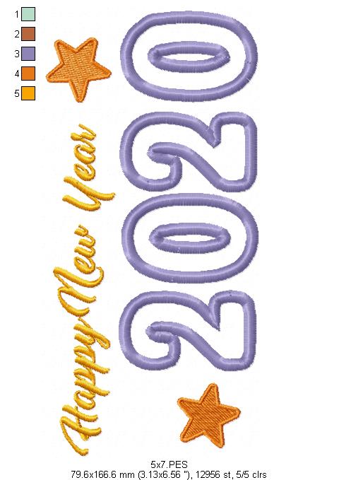 Happy New Year 2020 - Applique -   Machine Embroidery Design