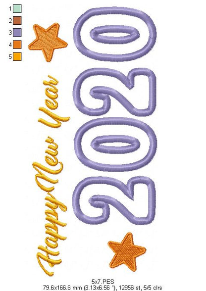 Happy New Year 2020 - Applique -   Machine Embroidery Design