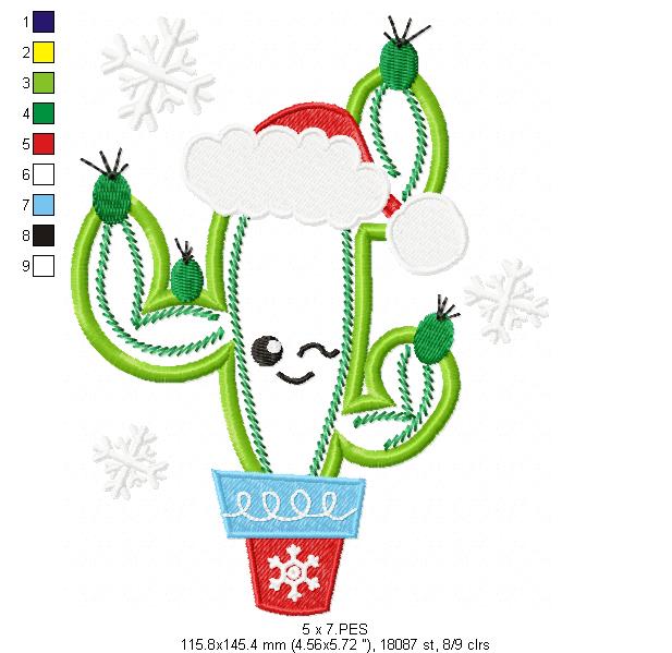 Christmas Cactus  - Applique - 3 Sizes - Machine Embroidery Designs