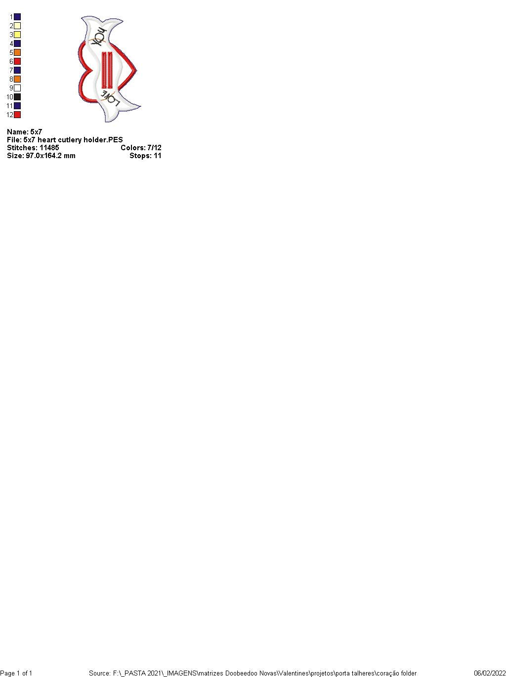 Heart  Valentine's Cutlery Holder - ITH Project - Machine Embroidery Design