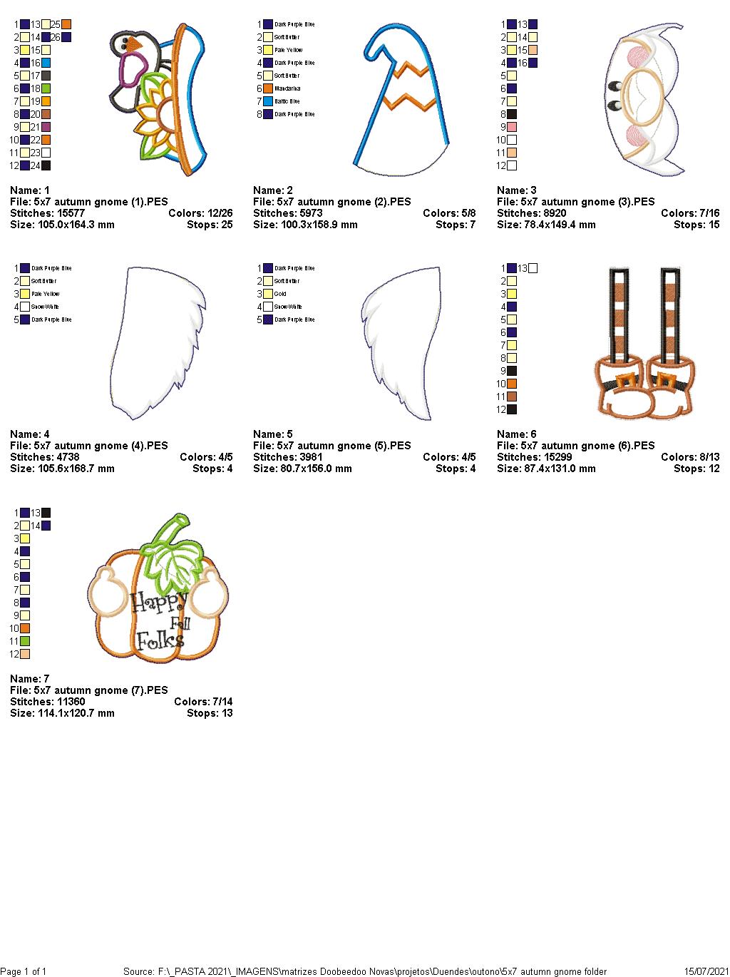 Gnome Happy Fall Folks Ornament - ITH Project - Machine Embroidery Design