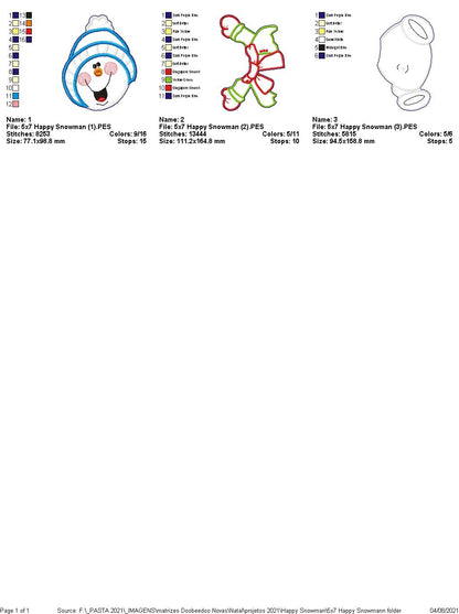 Happy Snowman Christmas Ornament - ITH Project - Machine Embroidery Design