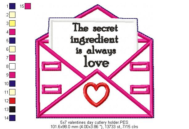 Valentine's Cutlery Holder - ITH Project - Machine Embroidery Design