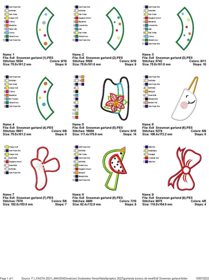 Snowman Wreath for Christmas Ornament - ITH Project - Machine Embroidery Design