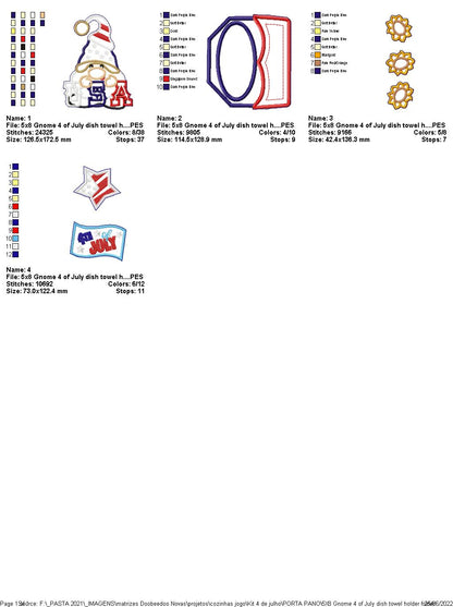 Gnome 4th of July Dish Towel Holder - ITH Project - Machine Embroidery Design