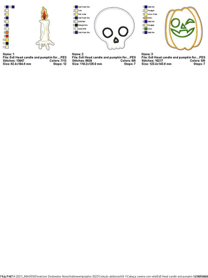 Head Candle and Pumpkin for Halloween - ITH Project - Machine Embroidery Design