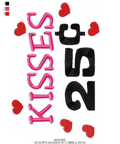 kISSES 25  - Fill Stitch - Machine Embroidery Design
