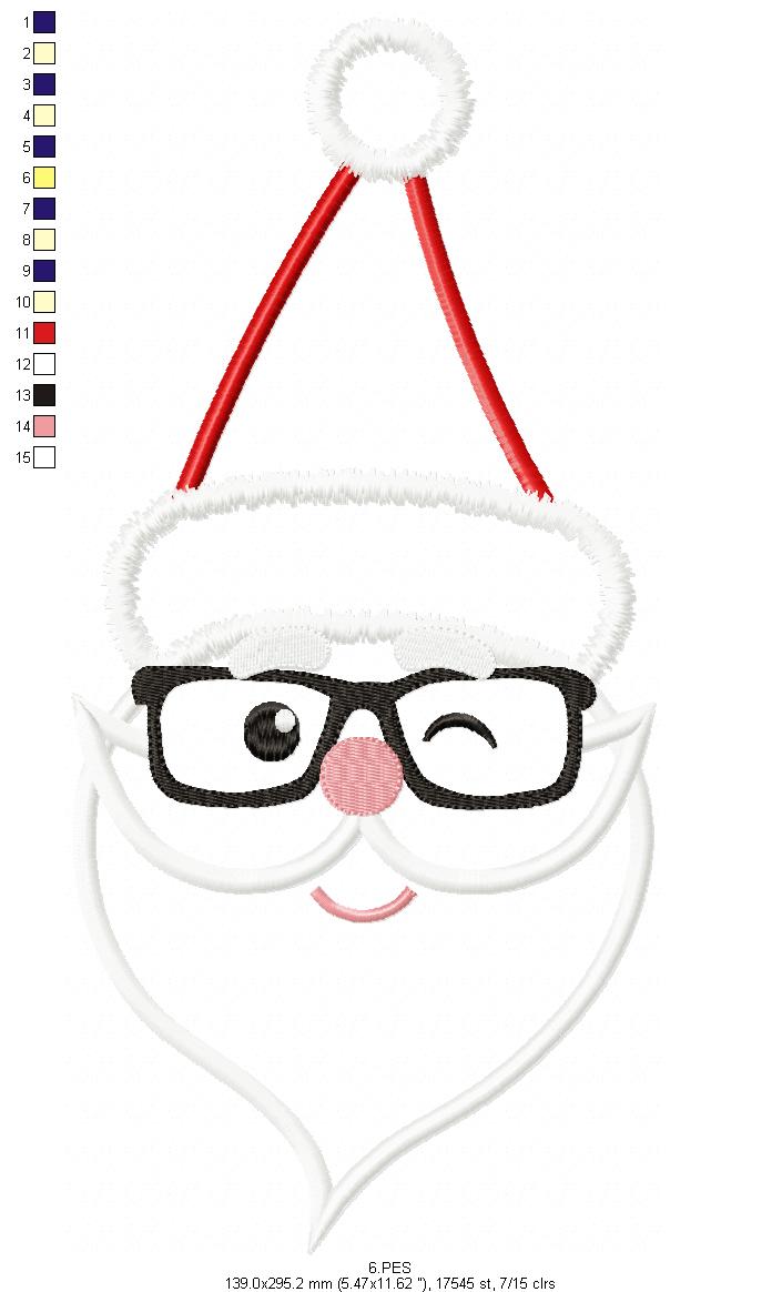 Santa Claus with glasses - Applique - 6 Sizes - Machine Embroidery Designs
