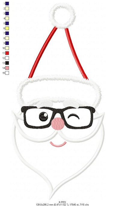 Santa Claus with glasses - Applique - 6 Sizes - Machine Embroidery Designs