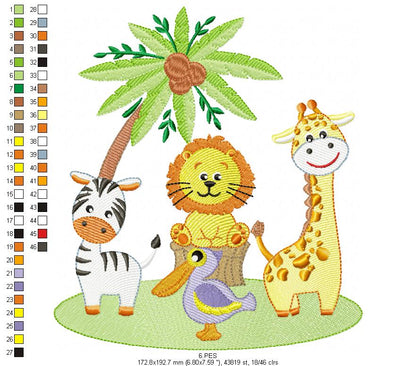 Safari animals - Fill Stitch - 6 Sizes -  Machine Embroidery Design