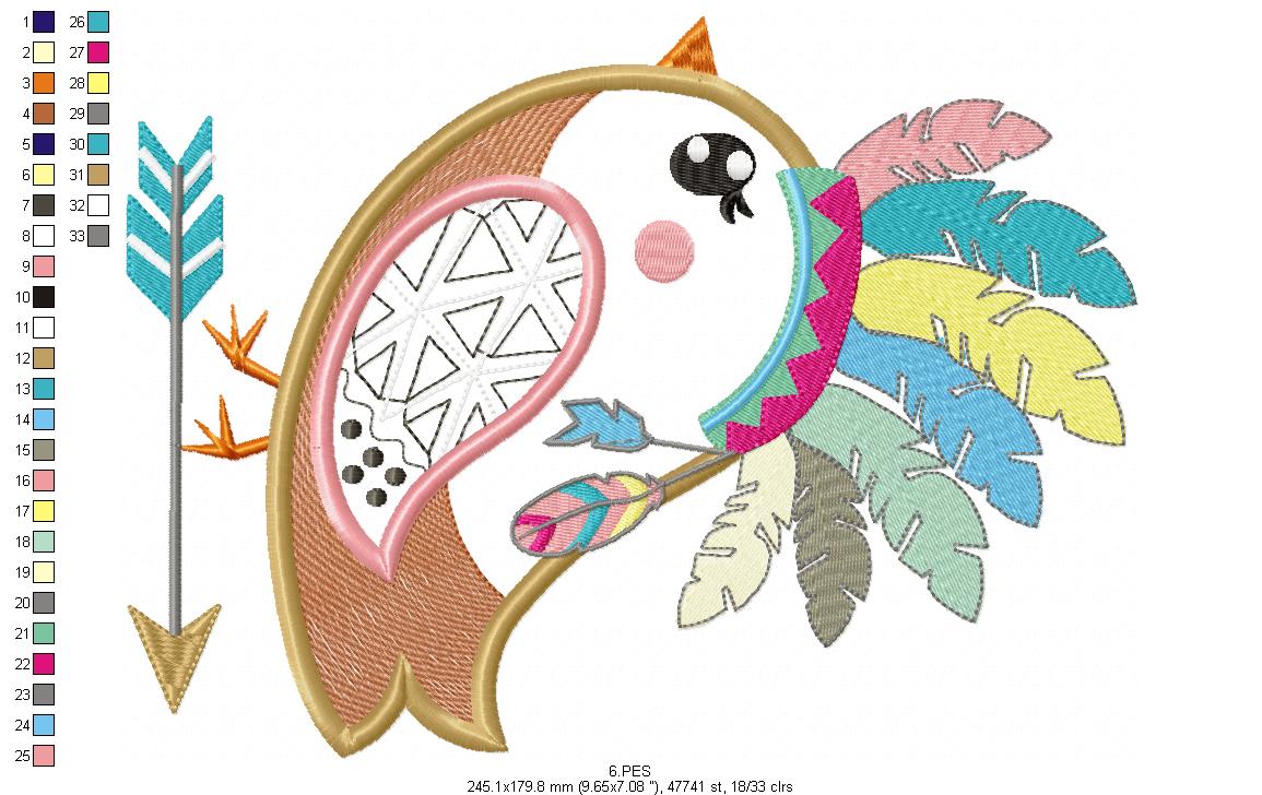 Bird Boho embroidery - Applique - 6 Sizes  - Machine Embroidery Design