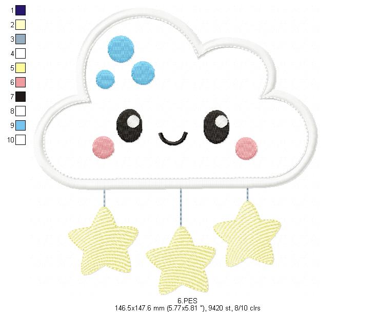 Cloud of stars - Applique-  6 Sizes - Machine Embroidery Designs