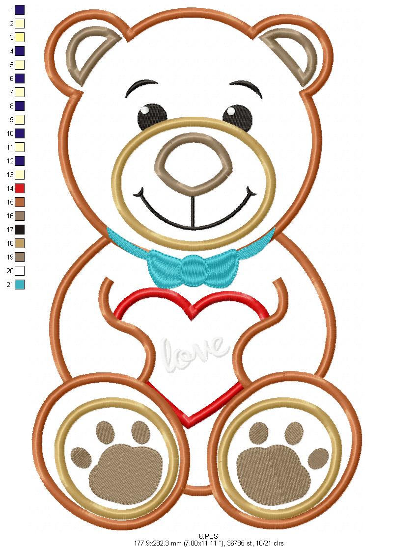 Valentines Love Bear - Applique - Machine Embroidery Designs