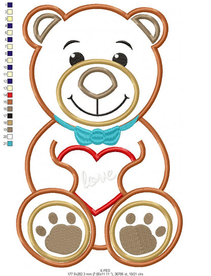 Valentines Love Bear - Applique - Machine Embroidery Designs