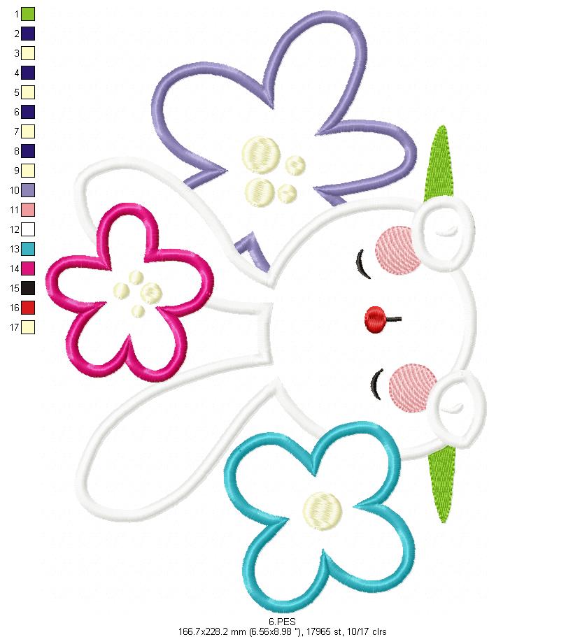 Cute bunny in the burrow with flowers - Applique