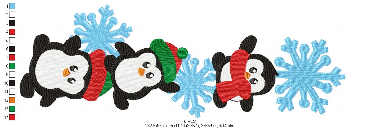 Christmas Penguin - Fill Stitch -  6 Sizes - Machine Embroidery Design