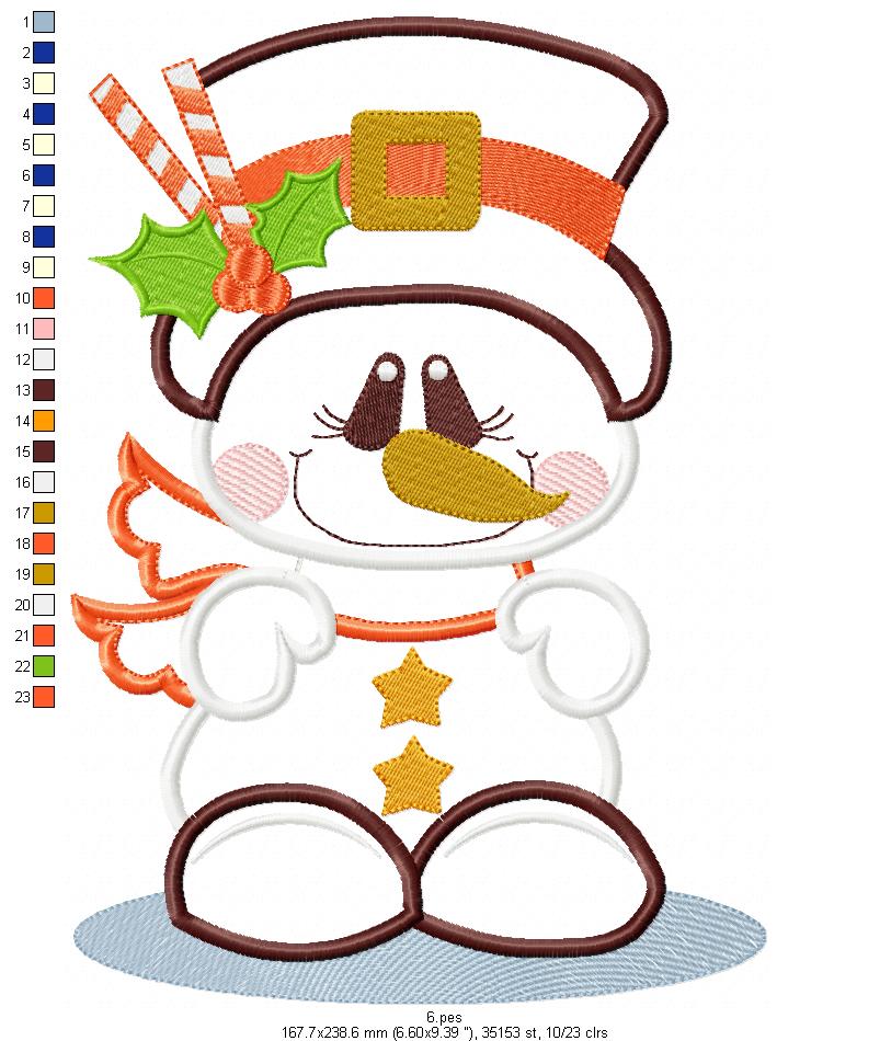 Christmas Snowman  - Applique - Machine Embroidery Design