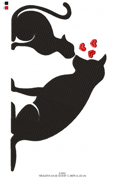 Love Cat and Dog - Valentine's Day - Fill Stitch - 6 Sizes -  Machine Embroidery Design