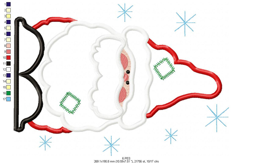 Santa Claus  - Applique -6 Sizes - Applique - Machine Embroidery Designs