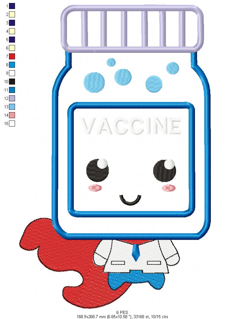 Super Vaccine - Applique - 6 Sizes - Machine Embroidery Designs