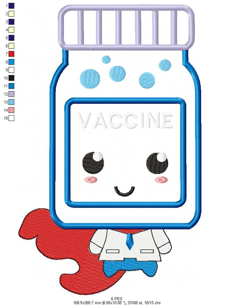 Super Vaccine - Applique - 6 Sizes - Machine Embroidery Designs